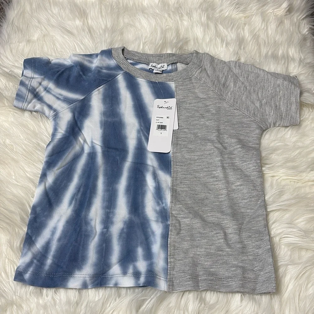 NWT Splendid Tie Dye Short Sleeve Blue Grey Shirt Girls Youth 5